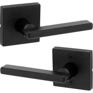 Interior Passage Door Handle, Lever For Closet and Hallway Doors, Reversible Non-Locking Handle Lever, Matte Black, with Microban Protection, Square Rose