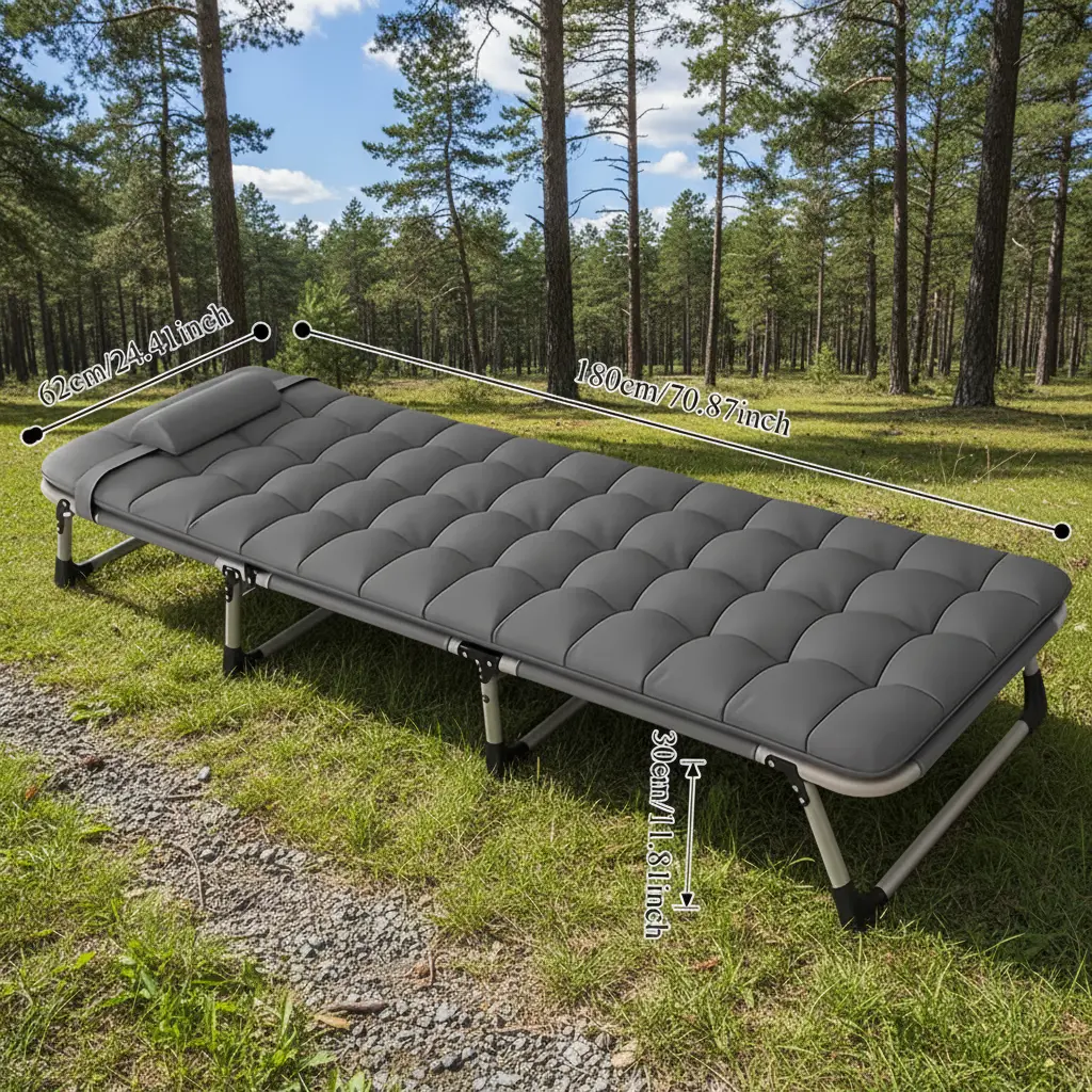 Portable Folding Bed with Padded Mattress and Pillow, Space-Saving Foldable Single Cot for Home Guest Bed and Office Nap