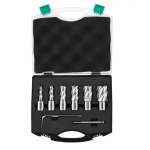 VEVOR Annular Cutter Set,  6 pcs Weldon Shank Mag Drill Bits, 1/2" to 1-1/16" Cutting Diameter, 1" Cutting Depth, M2AL High-Speed Steel, with Pilot Pin and Portable Case, for Using with Magnetic Drills