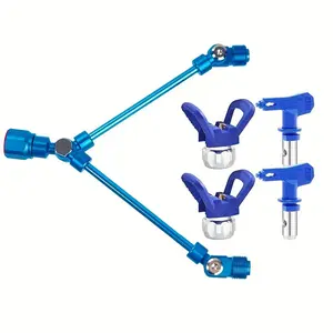 Double Spray Head Extension Rod Set, 1 Set Extension Rod with Reverseable Model 415 Nozzle & Nozzle Protective Bracket, Paint Spray Tool for Airless Paint Sprayer, with Dual Nozzle, Spray Nozzle Tips