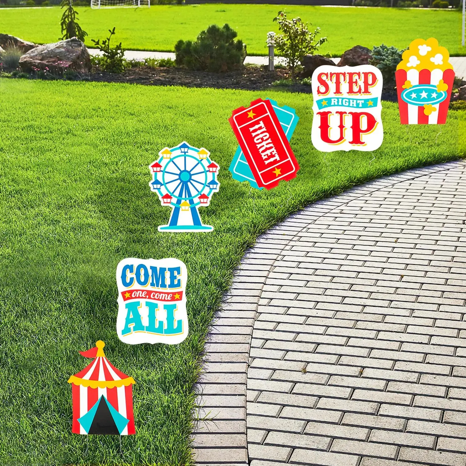 Charming Carnival Yard Signs with Colorful Designs - 6 Pc.