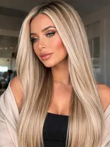 Luxurious 200% Density 26-Inch 13×6 HD Lace Front Wig | Unisex Silk-Straight Golden-to-Silver Ombre Highlighted Style | Heat-Resistant Synthetic Hair with Transparent Lace