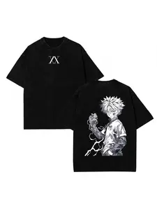 Killua Zoldyck Gift T-Shirt, Vintage Washed Black Anime Graphic Tee, Perfect Birthday Gift for HxH Fans Men Women, Perfect Gift,Cool Shirts,Graphic Washed Oversized Tees for Men & Women,Summer Round Neck Short Sleeve ,Sports Shirt,Workout T-shirt