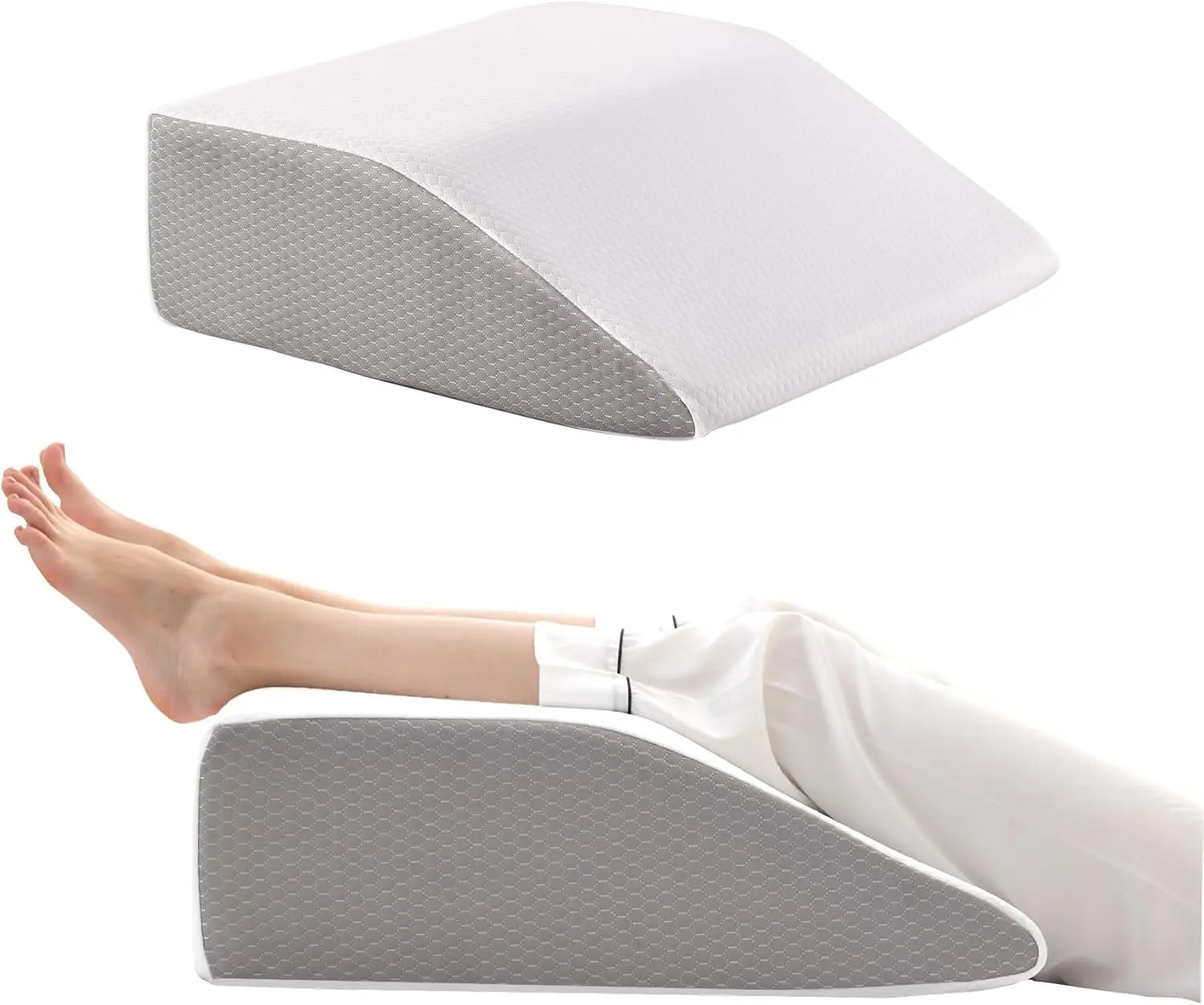 Leg Pillow Elevation Blood Circulation, Wedge Pillow for Legs welling, Leg Elevating Wedge Pillow for After urgery, Foot Knee Pillow for Leg Rest, leeping, Memory Foam Top, in, White/Grey