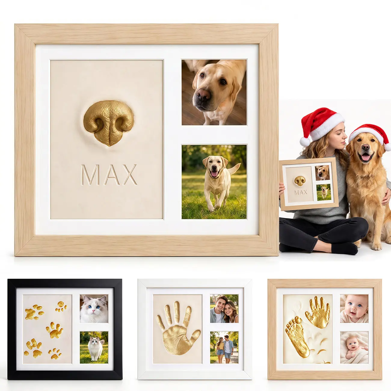 Pet Memory Keepsake Frame Kit, No Bake Air Dry Clay DIY Impression Photo Frame, Custom Paw or Nose Print Memorial Keepsake, Christmas Gift for Pet Lovers, Personalized Souvenir for Dog Cat Pet Owners, Home Decor Art Gift