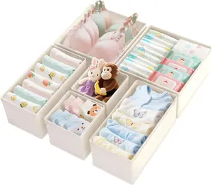 Drawer Organizer Clothes 6 Pack, Dresser Closet Organizers For Baby Clothes Underwear, Sock Beige