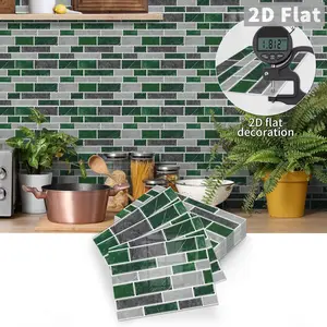 10PCS/Box PE Crystal Foam Tile Stickers (Color Box), Emerald Green & White Grid Mosaic, Waterproof Oil-Proof Anti-Collision Tile Stickers for Kitchen, Bathroom, Ceiling, Tiles, Old Wood Board Home Decor