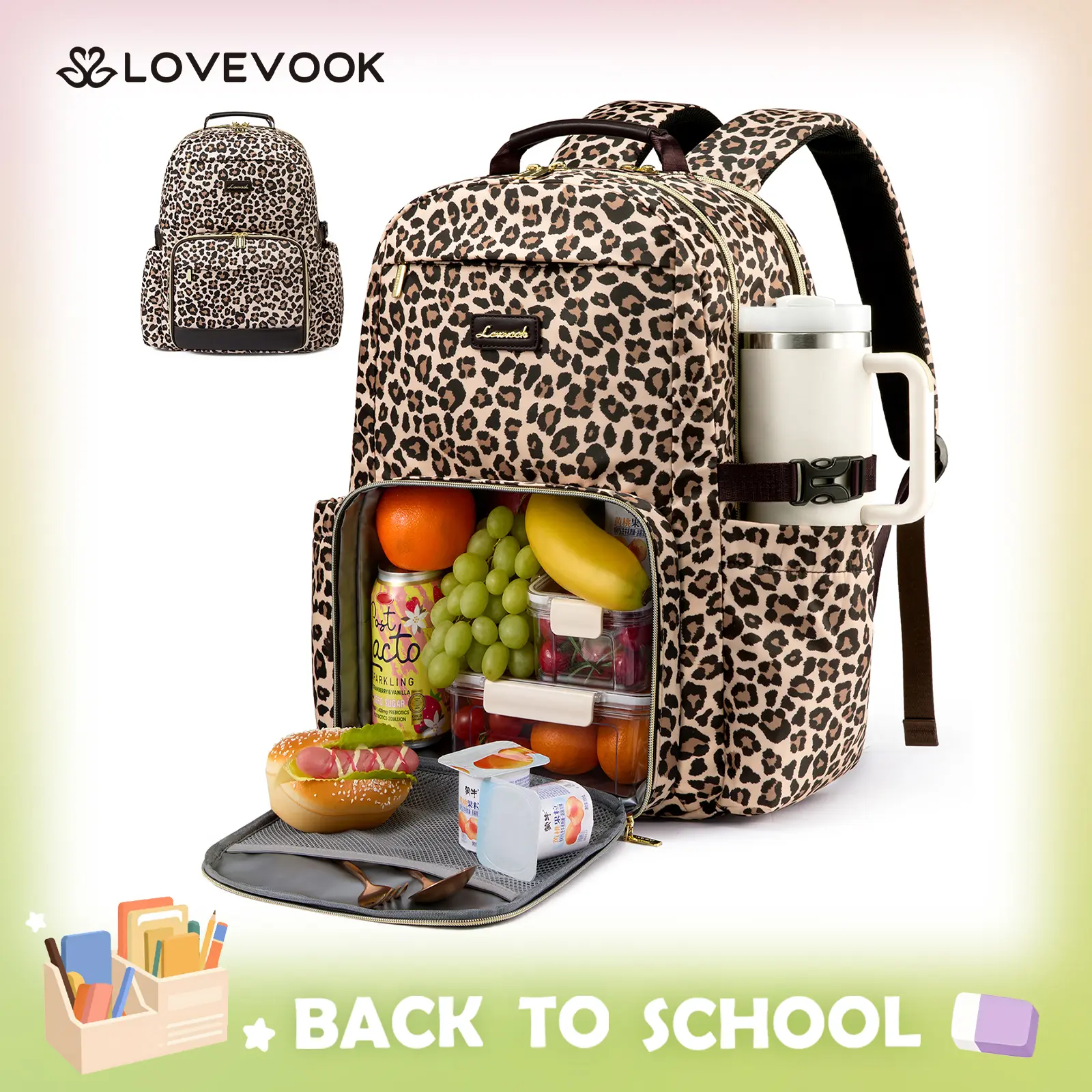 LOVEVOOK Lunch Backpack with Lunch Compartment,15.6'' & 17'' Laptop Work Travel Insulated Cooler Backpack,Waterproof College Teacher Lunch Bag Box with Tumbler Holder,Gifts for Men Women tiktokshopbacktoschool