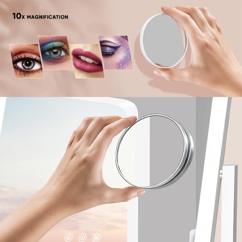 GLITGATE Vanity Mirror with Lights, LED Makeup Mirror with Dimmable 3 Color Modes, Touch Screen Control Vanity Based Mirror Desk Mirror Square White