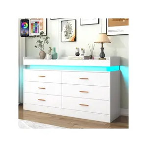 New 2024  6 9 Dresser With LED Light Modern Chest Of Drawers Closet Wide Drawer Organizer Cabinet For Bedroom Living Room Entryway Hallway Home Decor Ideas