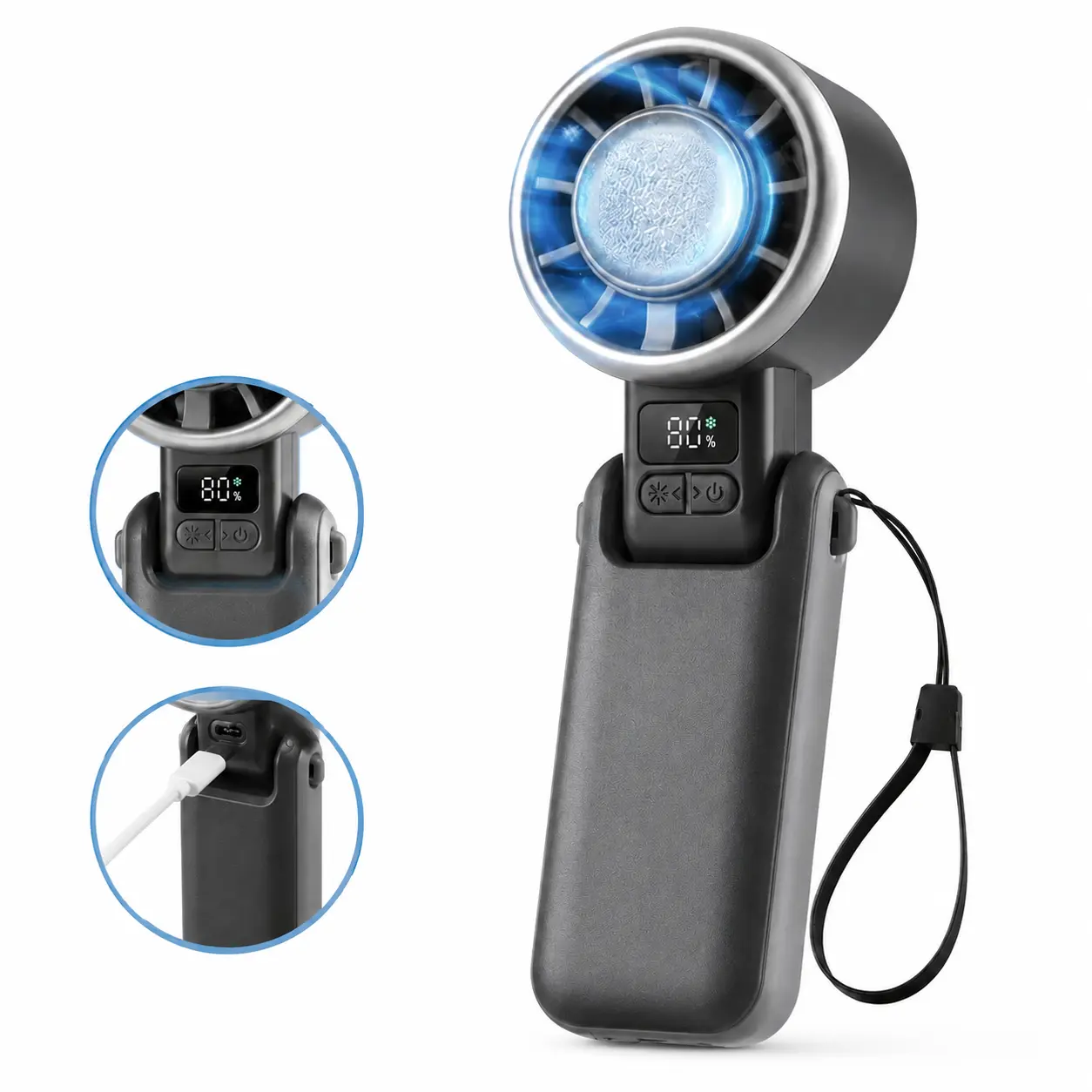 Mini Portable Handheld Fan, 5-Speed High-Velocity Turbo Fan with Ice Cooling Plate, USB-C Rechargeable Battery, Digital Power Display and Adjustable Head, Personal Cooling Fan for Vacation, Commute, Work and Summer Gifts
