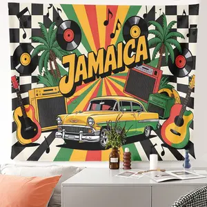 1pc Vintage Car Music Theme Fabric Mural Wall Hanging for Apartment Bedroom Ceiling Entrance Party Backdrop - Durable Soft Polyester Tapestry