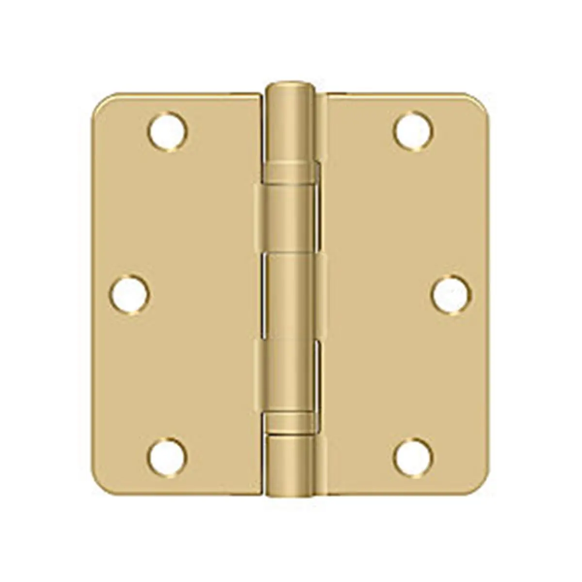 Deltana S35R4BB4 Residential Ball Bearing Radius Hinge - Brass Finish, 3.5x3.5x0.25 in., 0.43 in. Barrel Knuckle Width, 0.25 in. Corner Radius, 0.79 in. Leaf Thickness, 3.5 in. Leaf Length, Leaf Length 3.5"