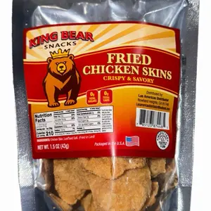 King Bear Snacks Fried Chicken Skins Crispy & Savory 1.5 oz Pack Made in the USA