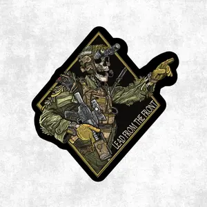 Tactical Skeleton Operator “Lead From The Front” Vinyl Sticker – Military Skull Soldier with Rifle – Waterproof Decal for Car, Laptop, Tool Box