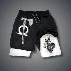 Game  80s 90s Double-Layer Sports Shorts Graphic Shorts Black Camo Streetwear Shorts Men Outfits Men Vacation Outfits Shorts