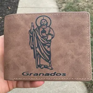 Saint Jude / Santa Muerte Personalized PU Leather Bi-Fold Wallet for Men (Add your name or state on notes to put on your wallet ) multi card