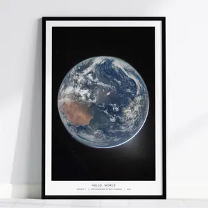 Hello World NASA Poster No Frame, Artemis II Earth Photo, Blue Marble Print, Reid Wiseman Space Art, NASA Gift, Planet Earth Poster, Framed Print