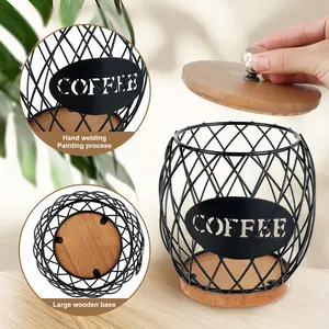 Coffee Pod Basket Holder Metal Coffee Pod Storage Basket with Dust Cover Hollow Design Large Capacity Coffee Pod Storage Basket Easy to Store Suitable for Kitchens,Black
