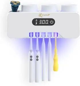Toothbrush Holder Wall Mounted, 5 Toothbrush Holder, 3 Cups, Razor Holder, Organizer for Bathroom and Washroom CANMA
