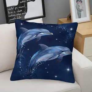 Dreamy Starry Sky Dolphin Printed Throw Pillow (with Insert), Ultra-Soft Velvety Cushion, Decorative Pillow for Living Room, Sofa, or Bedroom Headboard, Removable and Washable Square Lumbar Pillow, Ocean-Inspired Home Decor Accent Cushion.