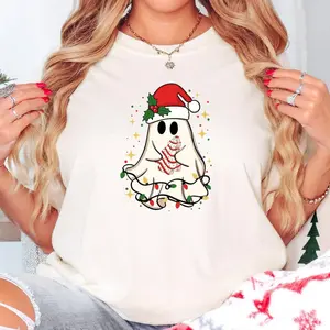 Cute Christmas Ghost Shirt, Ghost Santa Holiday Tee, Festive Party Gift TOP