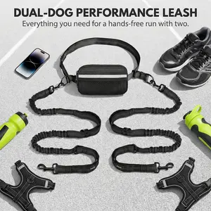 Hands-Free Dog Running Leash with Adjustable Waist Belt, Dual-Handle Elastic Bungee, Reflective Design for Medium & Large Dogs