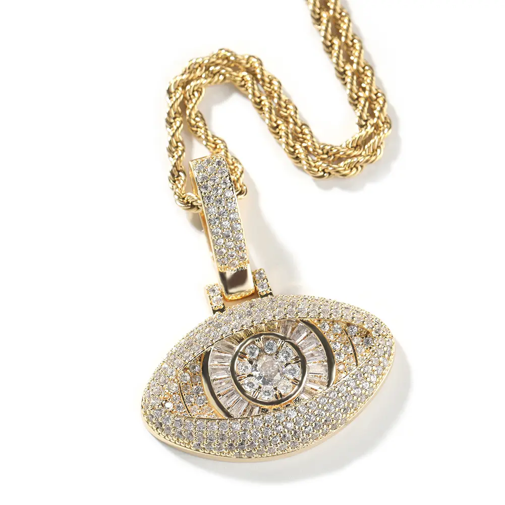 Evil Eye Pendant Iced Out Baguette Statement Charm for Hip Hop Streetwear Vibe