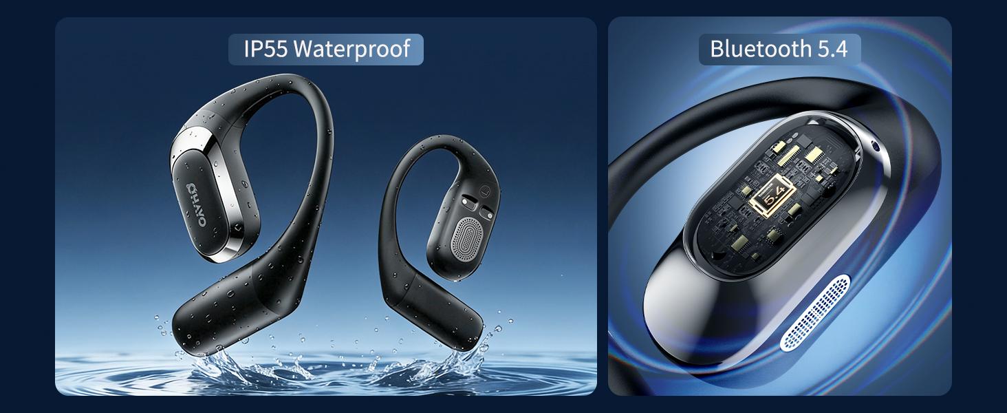 OHAYO Open Ear Headphones, Ultra Lightweight Ergonomic Earhook Earbuds, Bluetooth 5.4 Headphones with HiFi Stereo & Clear Calls, Smart Digital Display, 40H Playtime, IP55 Waterproof Sweatproof, Touch Control for Sports Running Gym Workout