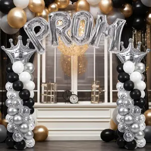 Class of 2026 Graduation & Prom Balloon Column Set Black & Silver Letters & Crown Foil Balloons