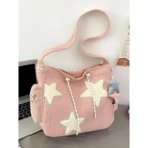 Women’s Star Patchwork Tote Bag — fashionable large-capacity shoulder bag for daily use; casual, trendy, versatile, high-quality commuter bag