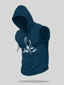 Men's Regular Fit Cross & Sword Print Hooded Tank Top, Casual Sleeveless Top for Daily Wear, Men's Clothes for All Seasons, Sweatshirts, Casual Street Fashion