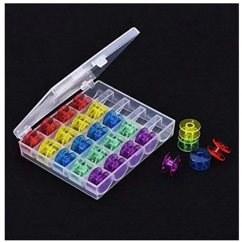 25PCS Colorful Plastic Bobbins with Storage Case, Compatible with Brother, Singer, Elna Sewing Machines