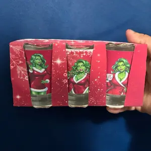 Christmas Custom Shot Glasses - Festive Design with Green Haired Woman in Santa Suit - Set of 4 - Perfect for Holiday Parties and Celebrations