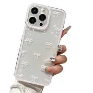 Cute Bowknot Pattern Phone Case, Creative Phone Protective Cover, Phone Accessories Compatible with iPhone 11 12 13 14 15 Pro Max, Phone Cases, Protector, Durable, White, Cute Phone Cases