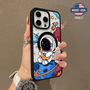 Cartoon Astronaut Pattern Premium Magnetic Phone Cases for iPhone 16 15 14 Pro Max 13 12 11 Plus Smartphone Shockproof Protection Acrylic Cover Cellphone Protective magsafe magnetic case Aesthetic Resistance Casing Protector