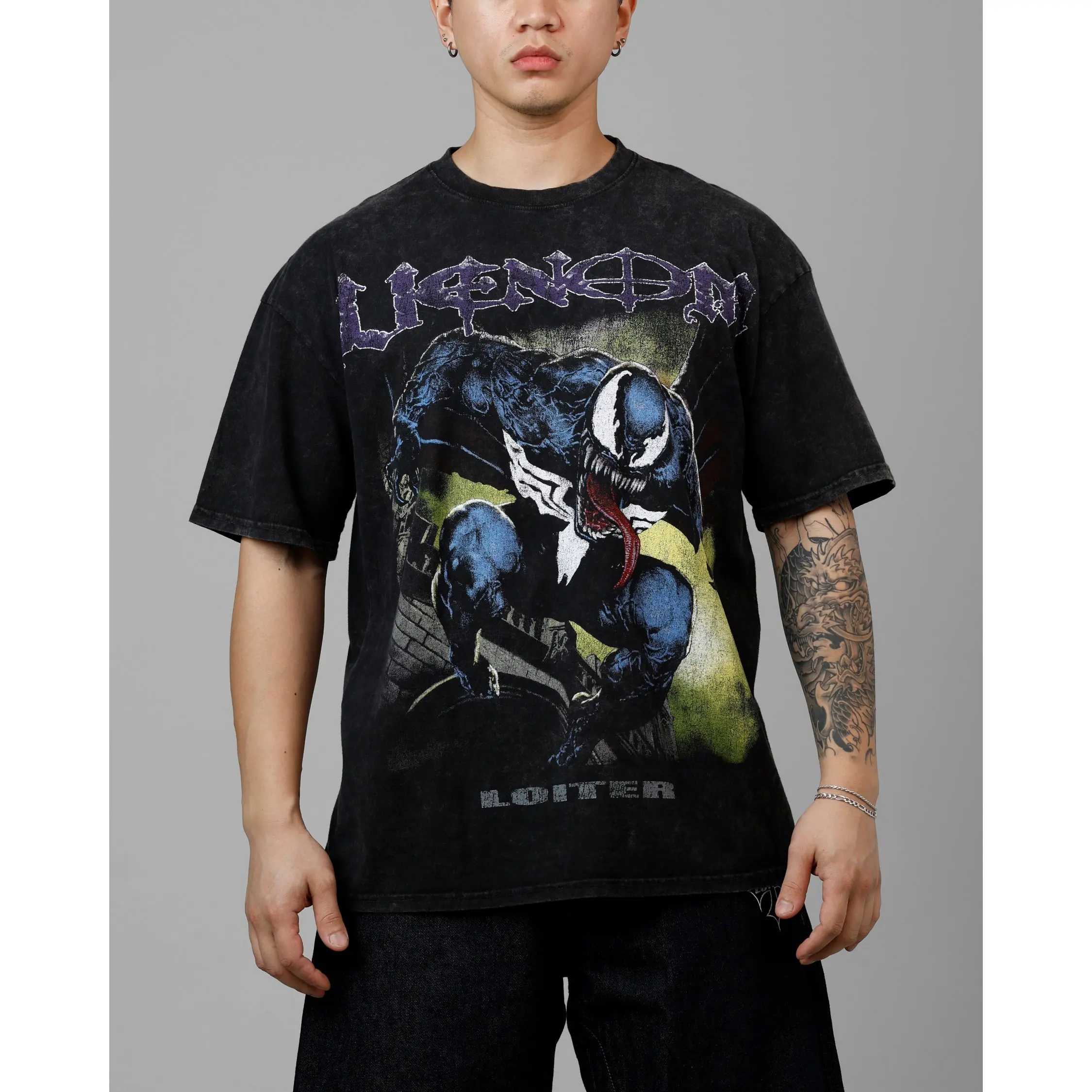 Loiter Marvel Venom Vintage T-Shirt Black Acidwash