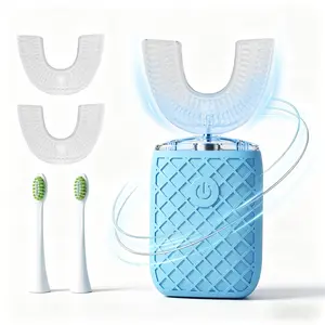 Adult Sonic Automatic Electric Toothbrush, 360° Oral Cleaning Stain Whitening, IPX7 Waterproof Rechargeable, u-Shape Brush Head*3+Straight Handle Brush Head*2, Suitable for Travel or Home Use