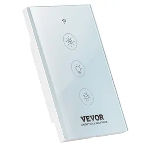 VEVOR WiFi Smart Light Dimmer Switch, 100-250V AC Wi-Fi 2.4GHz, 15% to 85% Stepless Dimming LED Dimmable Smart Switch with Touch Panel, App Remote Control Voice Compatible with Alexa Google Home