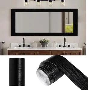 10M Black  Grain Mirror Frame Border Peel and Stick Wallpaper, Removable PVC  Bathroom Mirror Tape Sticker Trim, Kitchen Wallpaper Self Adhesive Decor Sticker 2" x 393"
