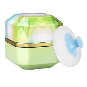 Body Powder Puff and Container, 3.35" Portable Dusting Powder Container with Soft Puff Powder Case Box Jar for Baby Women Home and Travel Use (Green)