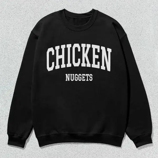 Men's Chicken Nuggets Collegiate Crewneck Pullover Sweatshirt - Unisex Long Sleeve Round Neck Preppy Look Slogan Print Casual Top