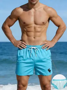 Men's Summer Shorts, Sea Bird Print Beach Swim Trunks, Swimwear Shorts, Drawstring Waist, Zipper Pockets, Breathable Lightweight, Island Vacation & Pool Party