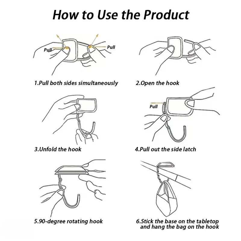 Foldable Camping Purse Hook, Portable Table Edge Bag Hanger for Outdoor Picnic and Travel, Compact Handbag Holder with Leather Pad, Space-Saving Organizer Gift for Women