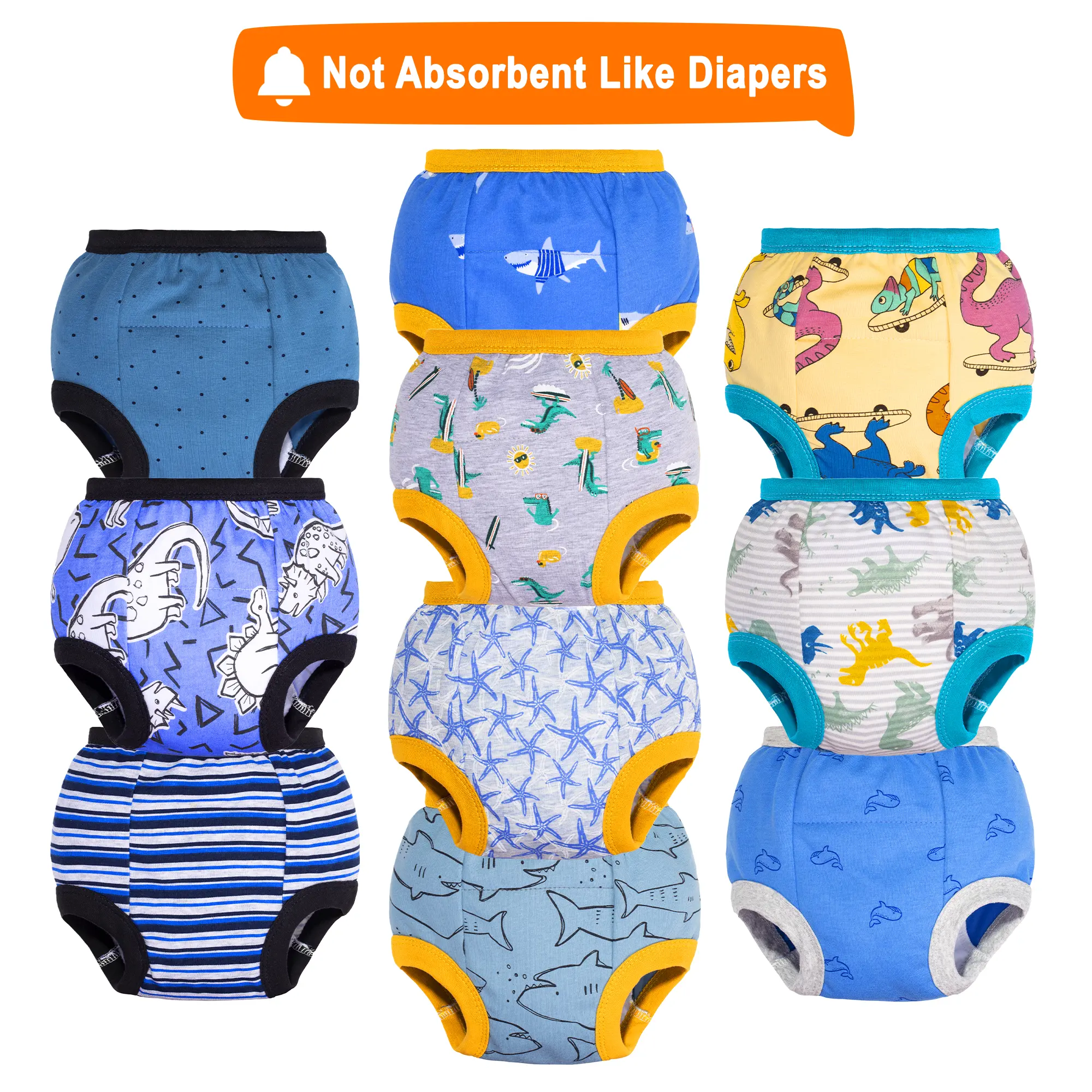 Boys' 10-Pack 100% Cotton Toddler Potty Training Underwear - Bloomer Shorts with Dinosaur, Butterfly Designs