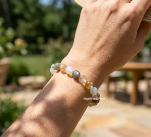 8MM Selenite Citrine Labradorite Bracelet Healing Crystal Bead Earthy Neutrals Women Prosperity Jewelry