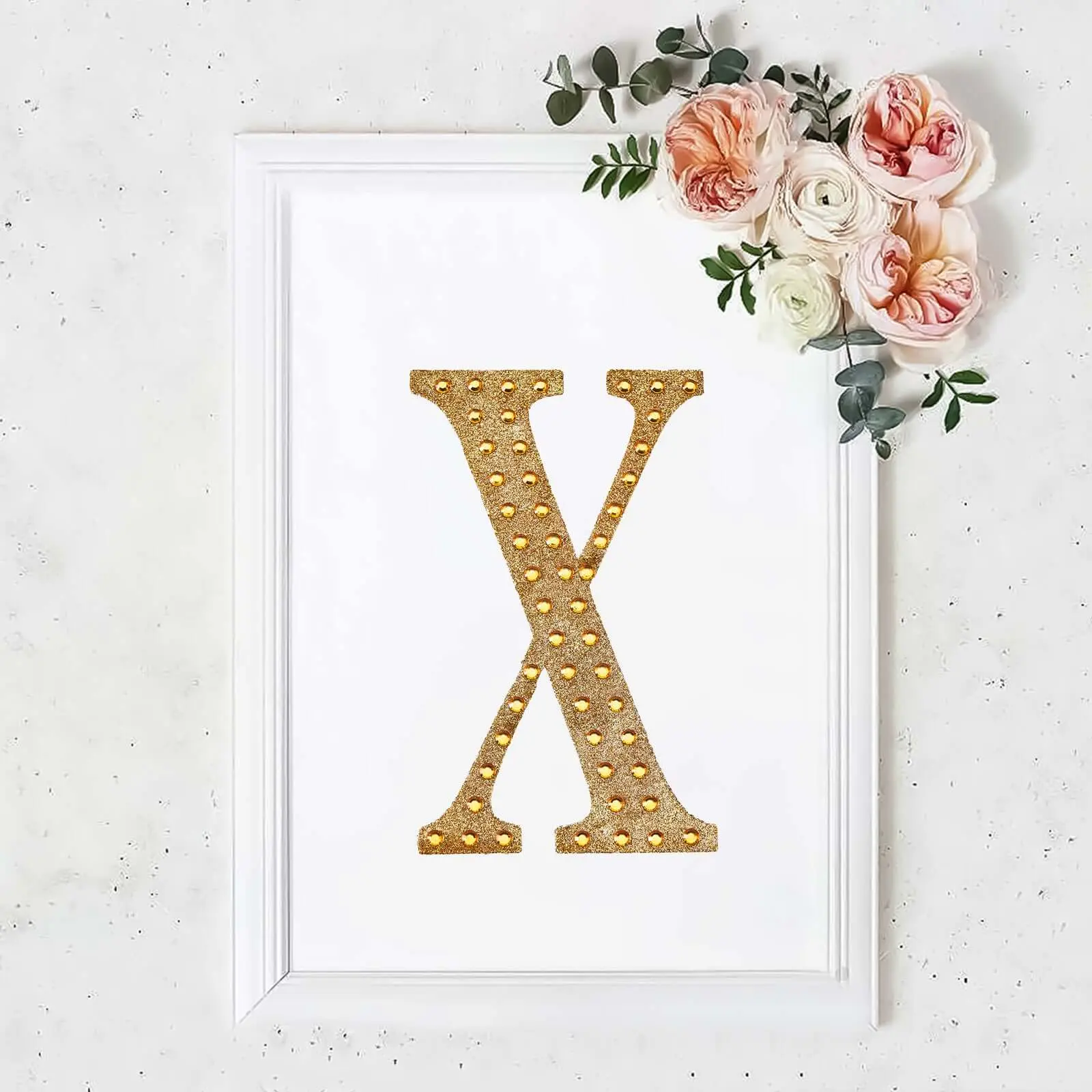 8" Gold Decorative Rhinestone Alphabet "X" Letter Stickers, Glitter Adhesive Decorative Decal, DIY Scrapbooking & Stamping Craft Embellishments