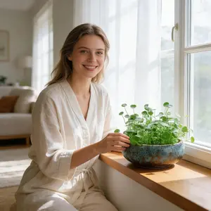 Vintage Ceramic Lotus Bowl Planter for Indoor Water Cultivation, Large Diameter Glazed Narcissus Pot for Home Decor, Blue Color Simple Decorative Design for Succulent Plants