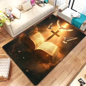 Divine Bible Cross & Dove Print Area Rug Christian Faith Religious Home Decor Non-slip Floor Mat for Living Room Bedroom Church