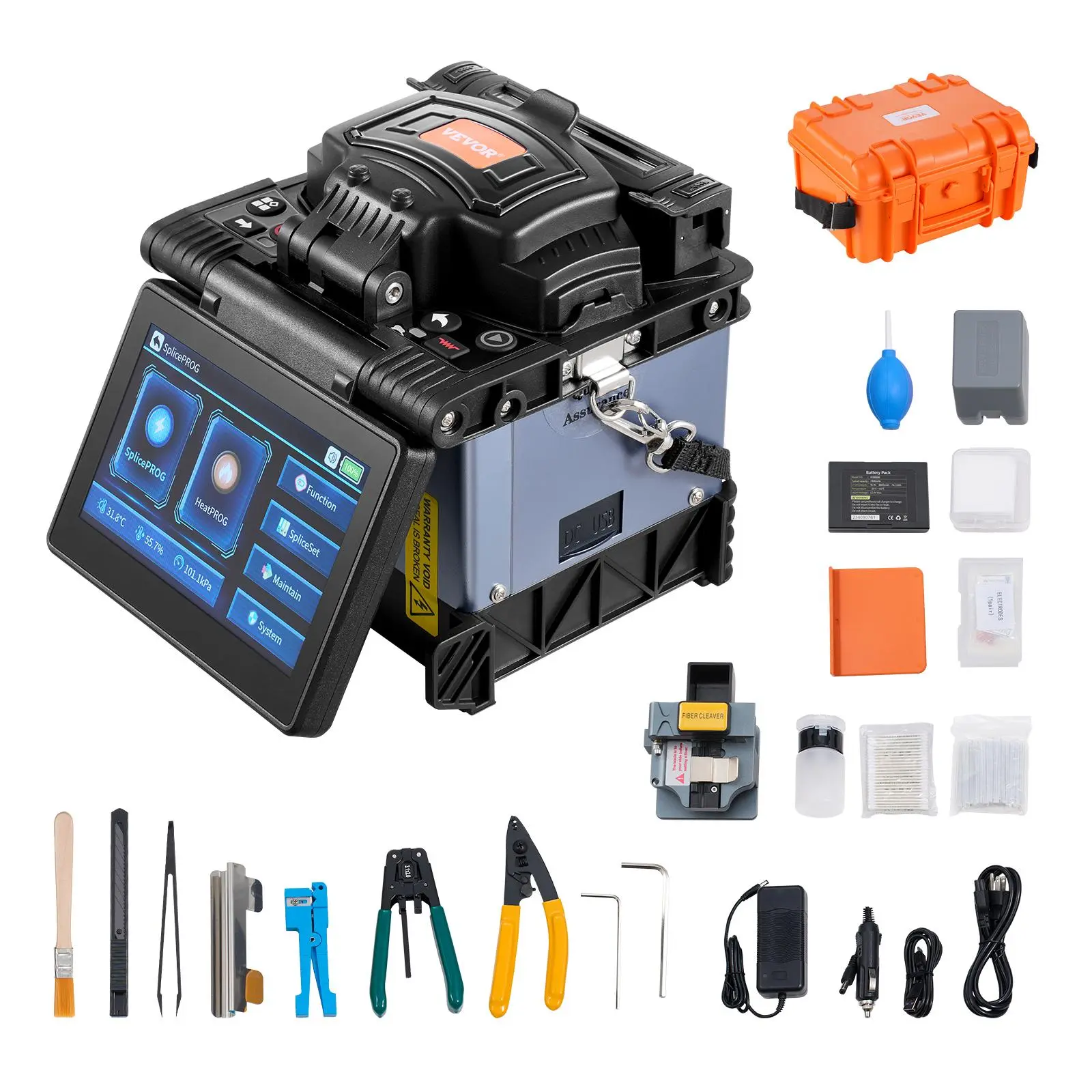 【DealsForYouDays】VEVOR Fiber Fusion Splicer 6 Motors, Core Alignment Fiber Optic Splicer 6s Splicing & 13s Heating, Fiber Splicer Machine with 5" Touch Screen, 3 in 1 Fiber Holder, 7800mAh Battery for SM MM DS NZDS